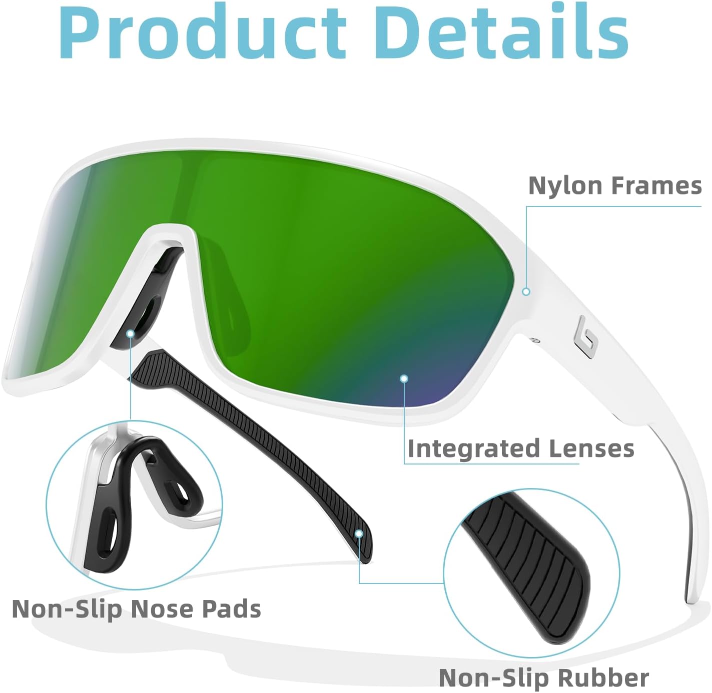 B.N.U.S Polarized Cycling Sunglasses for Men Women - Nano-Coated TR90 Frame, UV400 Protection, Unibody Lens Design