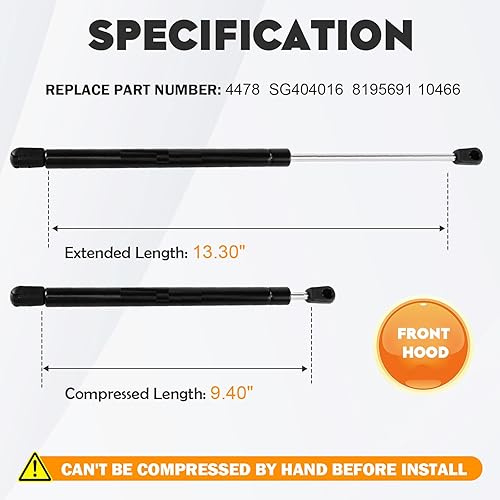Miniatura 2 de Soportes de elevación de capó delantero para puntales de gas 4478 SG404016 para Ford Expedition 1997-2006, Ford F150 F250 1997-2004 (paquete de 2)