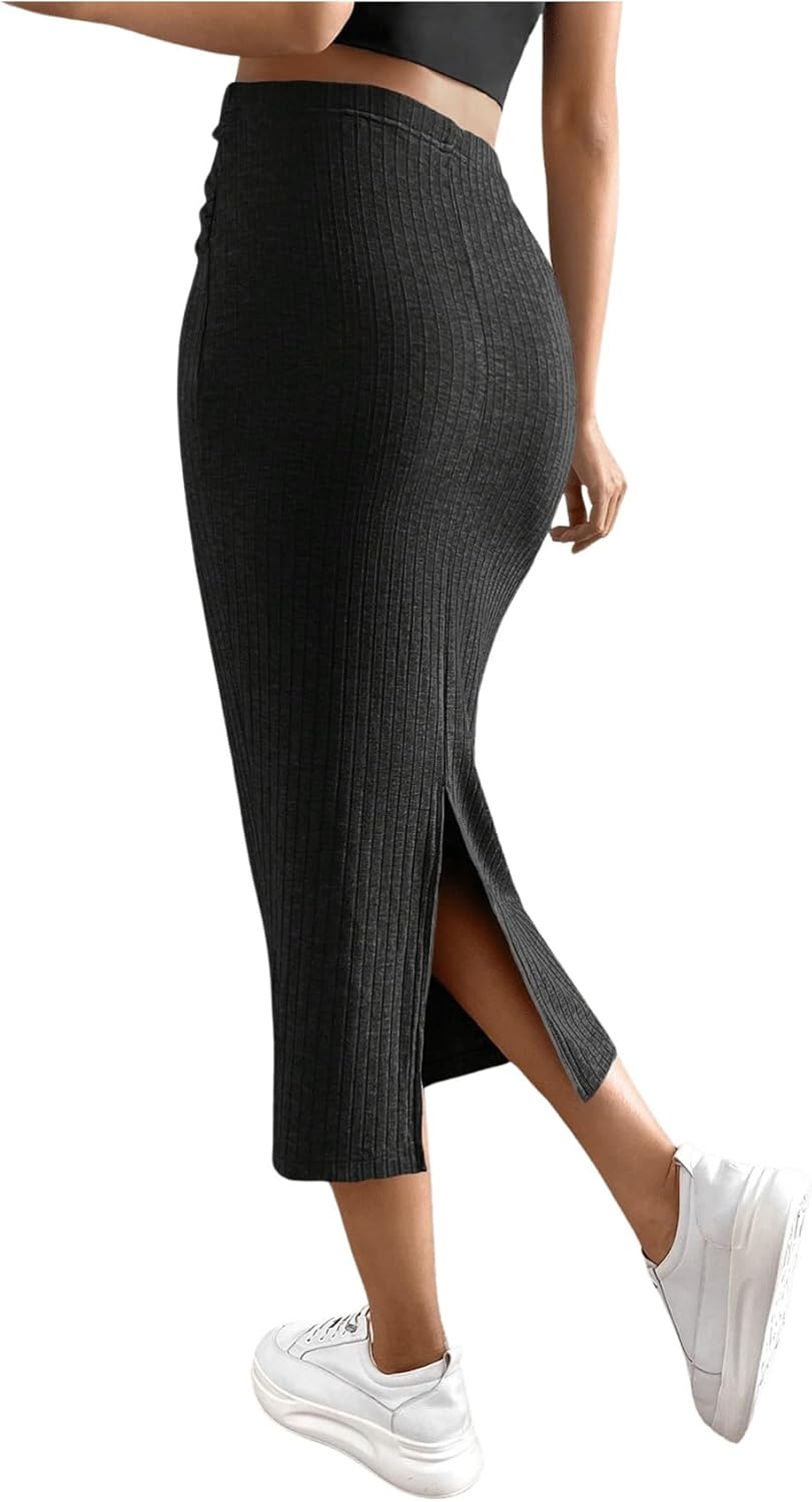 SHENHE Women's Maternity Skirt Adjustable Rib Knit High Waist Split Pencil Long Skirt - Image 2