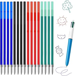 16 Pack Multicolor Ballpoint Pens refill, 4 Colors Blue/Black/Red/Green Smooth Writing Pens,Ballpoint Pens for Office School Home, Journaling & Note Taking Pens
