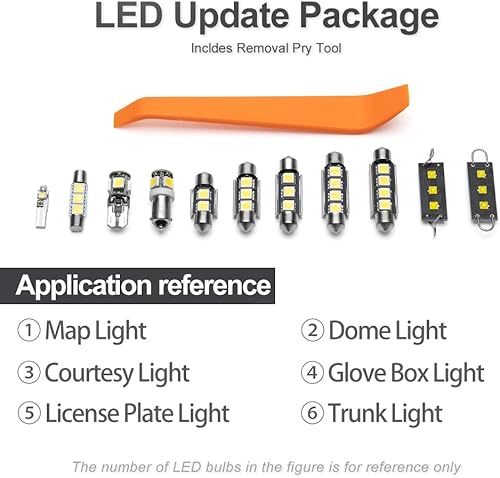 Miniatura 7 de nsautolighting Kit de 10 bombillas LED blancas para interiores para Mazda 626 de 1998, 1999, 2000, 2001, 2002, Mazda 626, cúpula de mapa, cortesía,