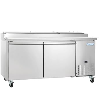 EMPURA 71" Refrigerated Prep Table with Two-Solid Door | Pizza Preparation Fridge with 9 1/3" Food Pan and 18" Cutting Board for Pizzeria Restaurant | 70.8"W x 32.3"D x 41.3"H, Stainless Steel, 115V