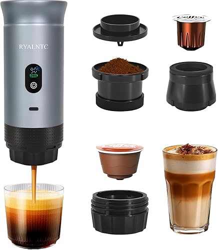 Máquina de café espresso portátil 3 en 1 para viajes y campamentos, cafetera portátil de 20 bares con pantalla LED USB-C, cafetera para automóvil,
