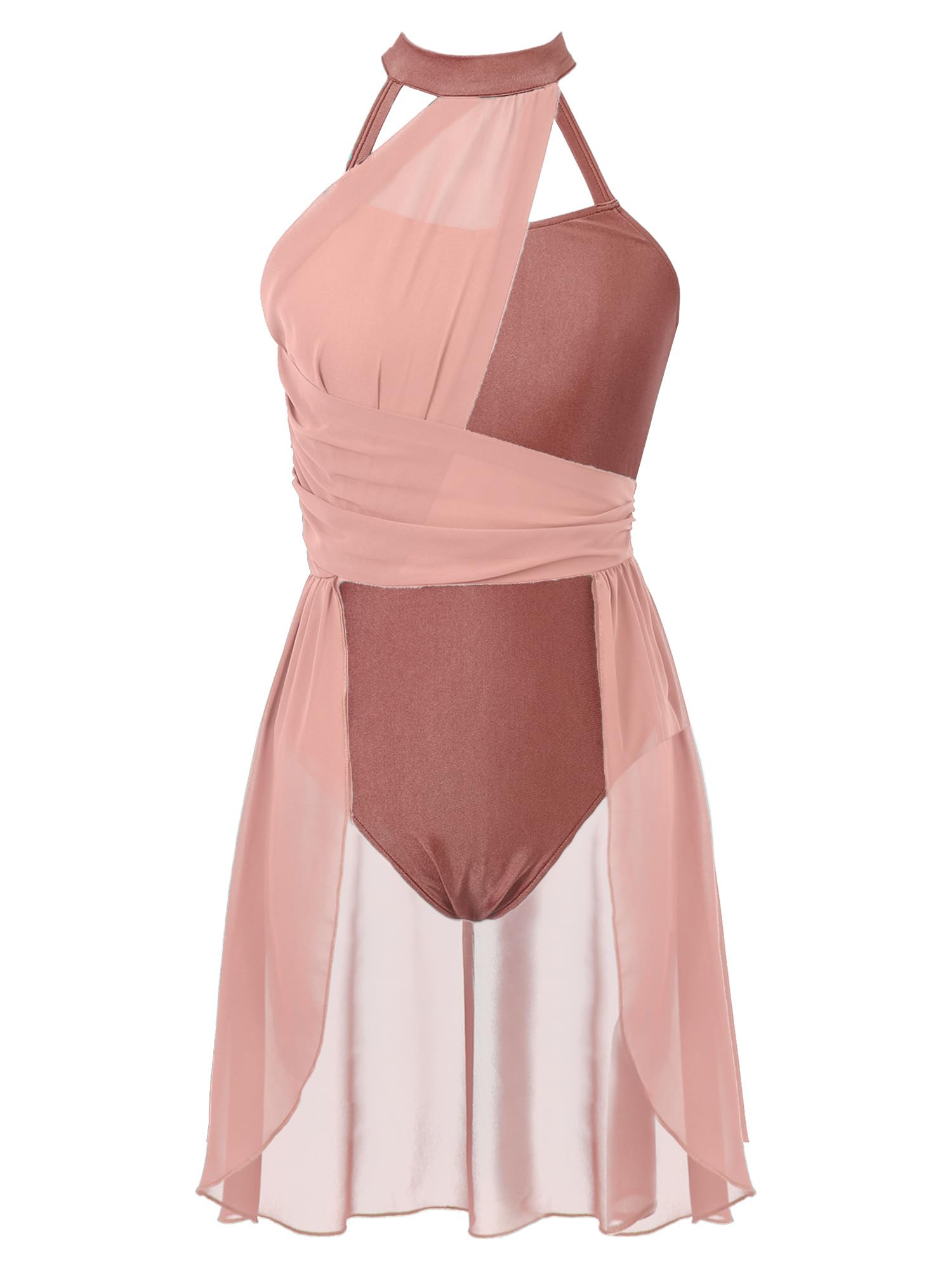 Linjinx Damen Eiskunstlauf Kleider Glitzer Tanzkleid Ärmellos Ballettkleid Lyrische Tanzkleid Ballettanzug Tanzkleidung Aprikose S