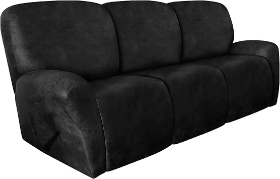 molasofa Recliner Sofa Covers - 8 Pieces Stretch Large Couch Covers for 3 Seats Reclining Slipcovers Soft Jacquard Pattern Furniture Protector with Elastic Bottom Black