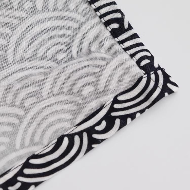 Japanese Kimono Pajamas Shirt and Shorts, Cotton Linen Loungewear Sleepwear Spa Bathrobe for Men and Women, Black White - Image 7