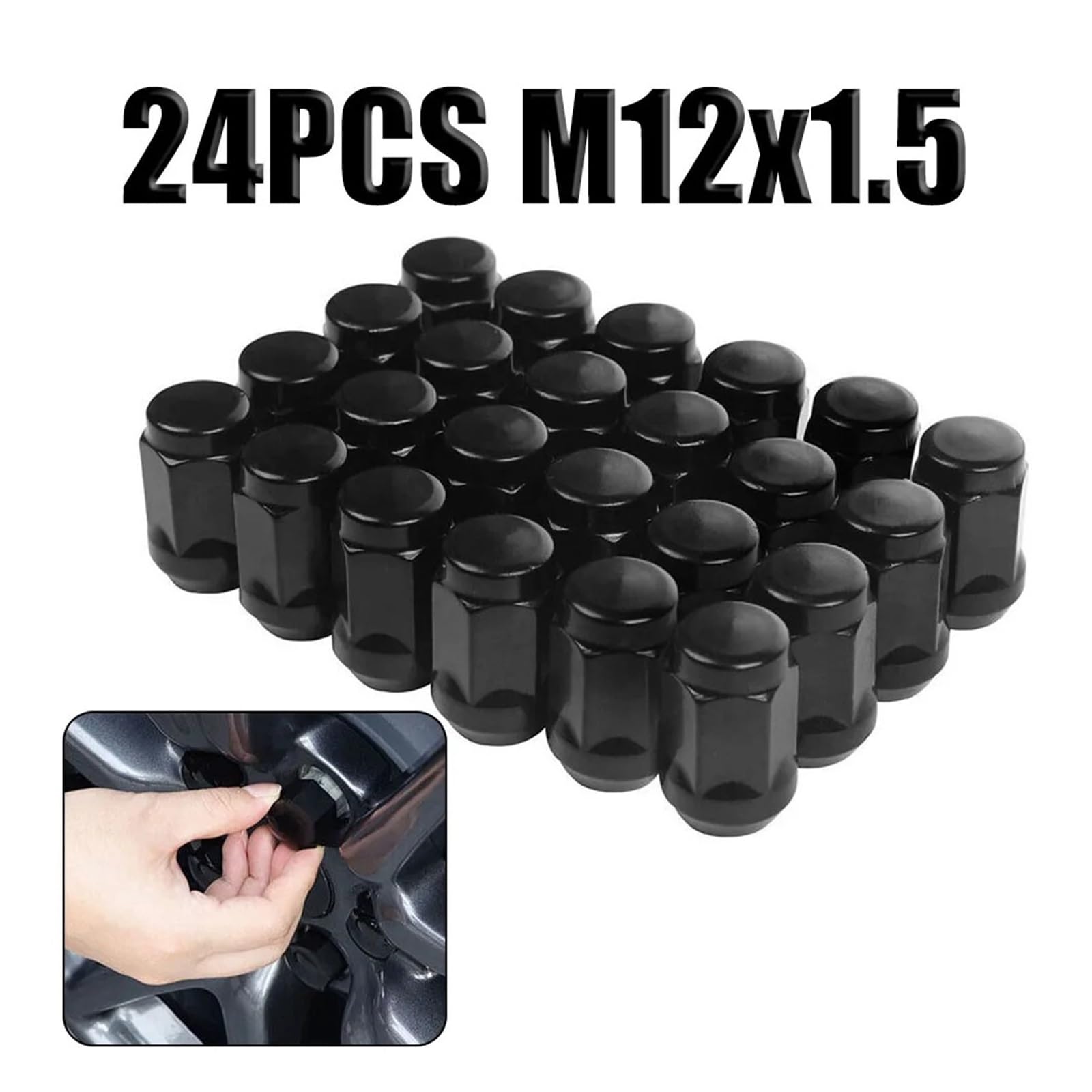 24 szt. Nakrętki do kół M12x1,5 Czarne gniazdo nakrętki z końcówką do nakrętek z końcówką wypukłą z zamkniętym końcem w stylu żołędziowym