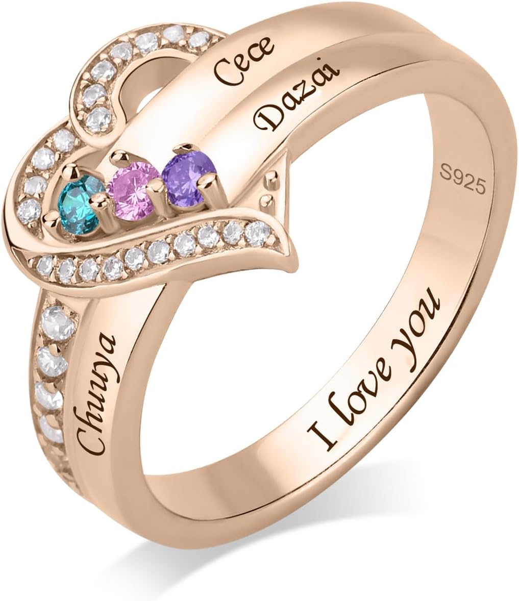 925 Sterling Silver Personalized Mothers Rings with 1-8 Birthstones Custom Family Ring for Women Customize Names Engraved Family Rings for Mothers Day - Image 7