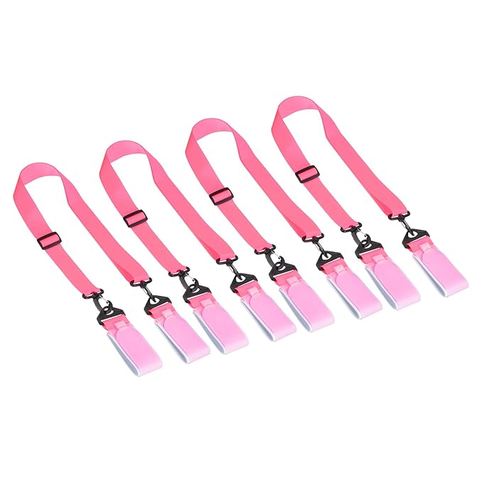 140cmx3.8cm Ski Strap & Pole Carrier, 4 Sets Adjustable Ski Carrier Strap with Cushioned Shoulder Sling Easily Transport Your Skis and Pole, Pink