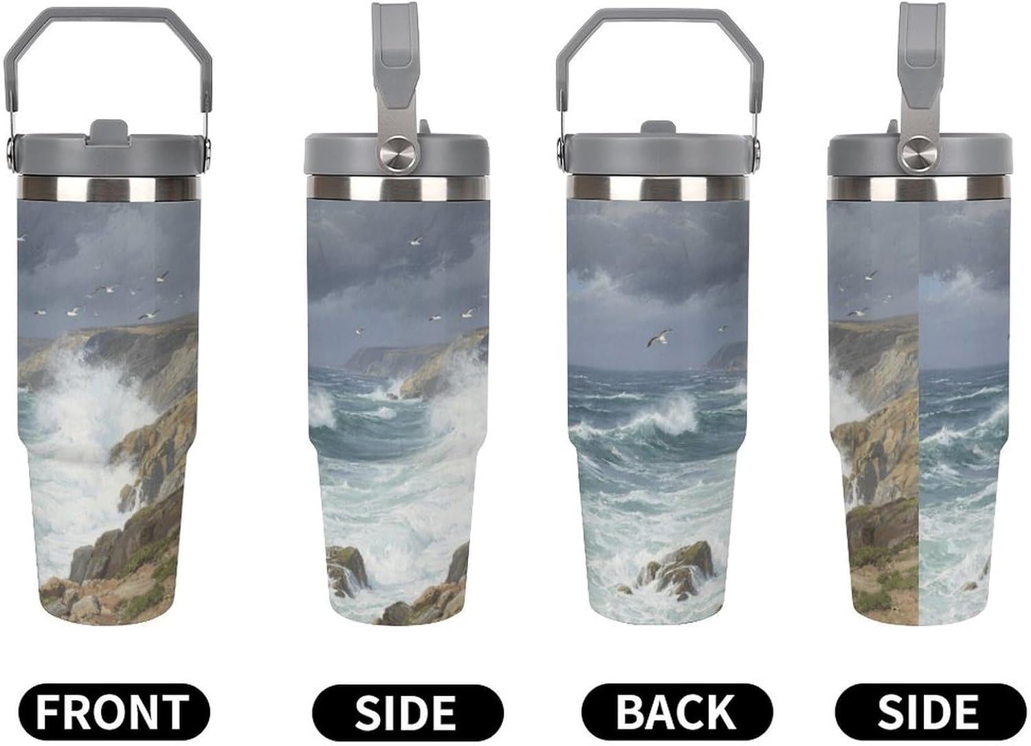 30 Oz Insulated Mug with Handle Lid And Straw Cape of Good Hope Coast Pattern Large Metal Sports Bottle Great for Gifts Parties Office Coffee