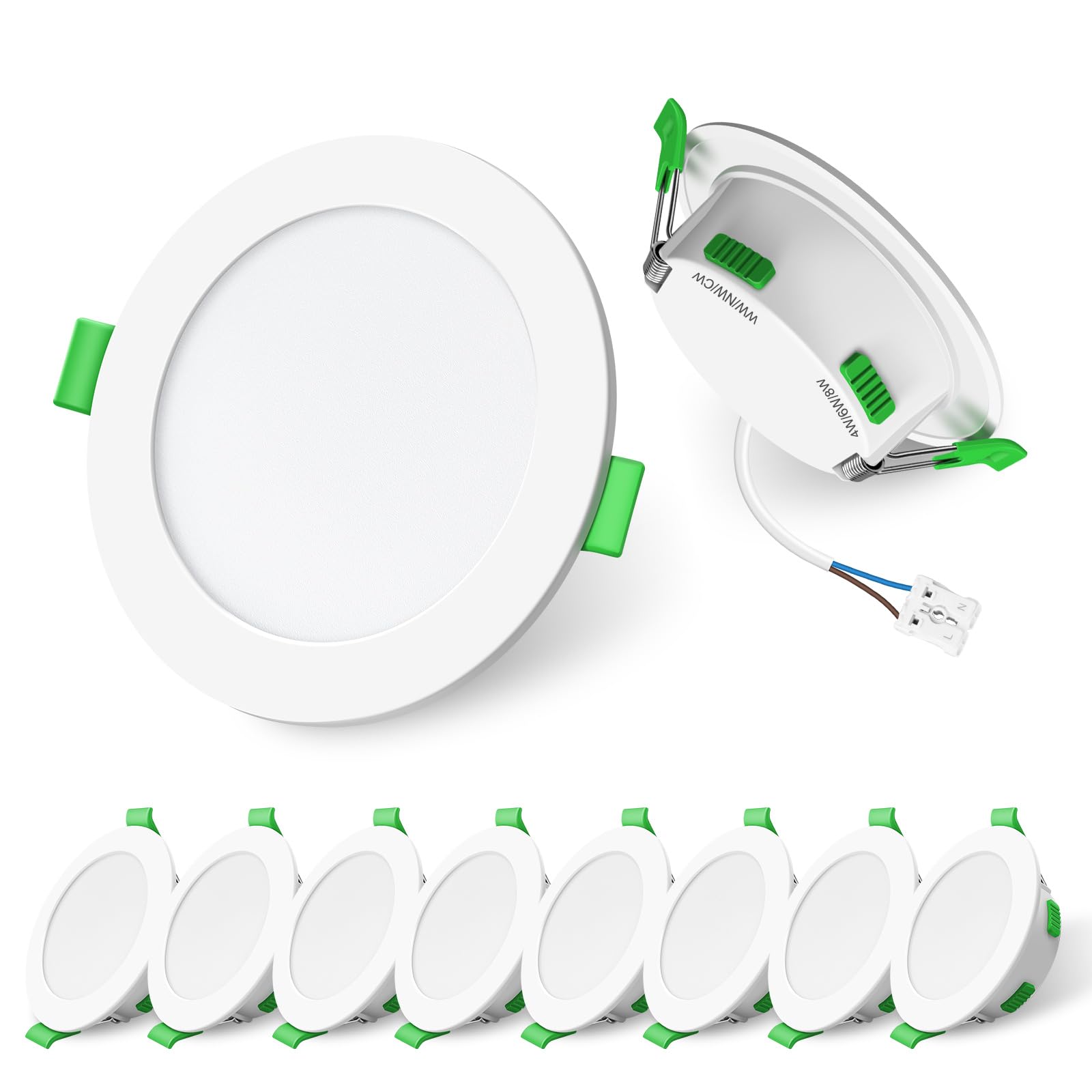 ALUSSO LED Einbaustrahler 230V Dimmbar, 4W/6W/8W Verstellbar LED Spots, 3CCT Warmweiß/Neutralweiß/Kaltweiß Deckenspots, Ultra Flach 68mm Deckenleuchte, IP44 für Badezimmer Küche, 10er Set