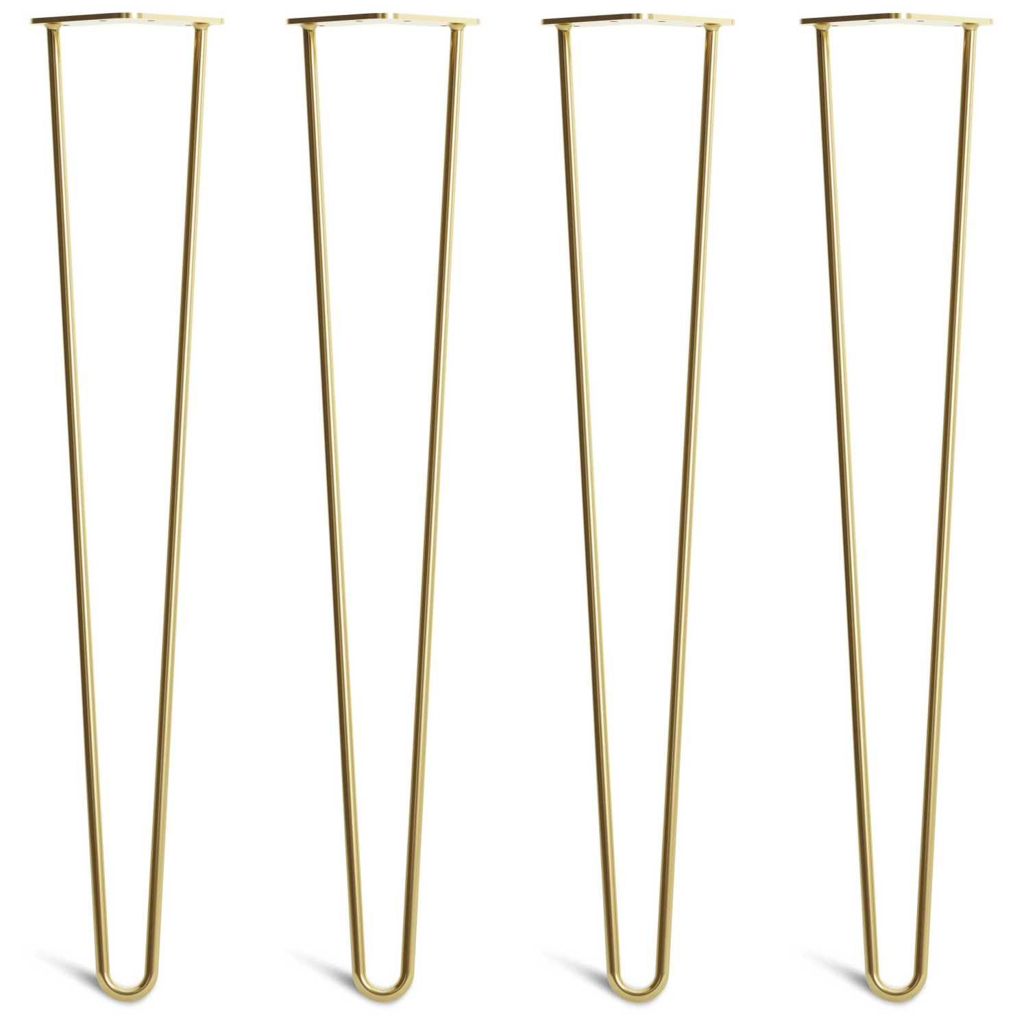 [HLC] 4 x Hairpin Table Legs – Superior Double Weld Steel Construction With Screws, Build Guide & Protector Feet Worth £8 Included! – 10mm Steel [28"/71cm,Brass]