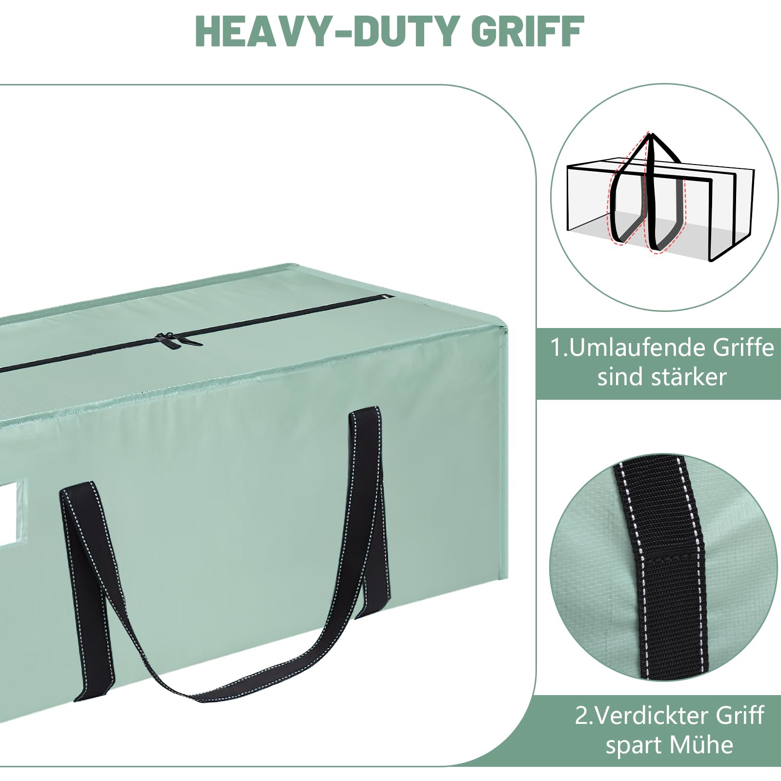 Dntorx 8 stuks 120 l opbergtassen, heavy-duty verhuisdozen, waterdicht, groot, met ritssluiting, handvat, opvouwbare opbergdoos voor verhuizing, camping, kleding, opslag (lichtgroen