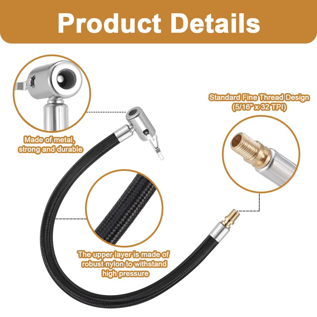 WUSJCOF 2 pièces Ensemble d'extension de valve, Pneu avec connecteur 8 mm et raccord rapide, Adaptateur Schrader, Embout de gonflage pour moto, vélo, Tube d'extension pour gonfleur de pneu (23 cm)