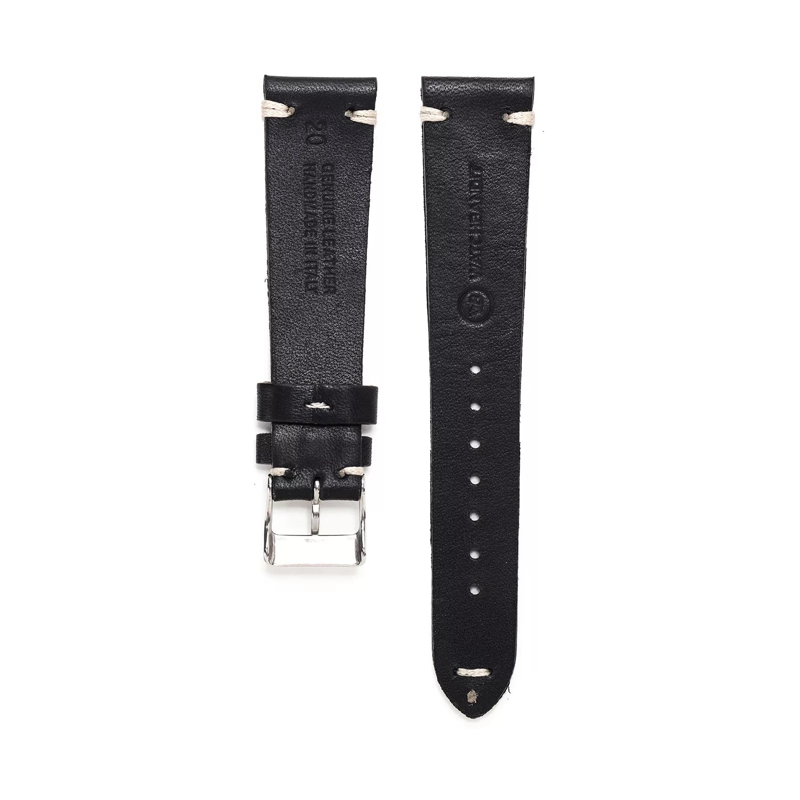 Vintage-Uhrenarmband | 7 Farben - 18, 19, 20, 21, 22 mm - Schließe: Silber Poliert | Rindsleder (Pflanzlich Gegerbt) | Ersatz-Armband