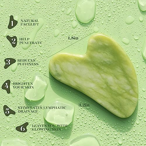 Baimei Jade Roller & Gua Sha Set Face Roller And Gua Sha Facial Tools For Skin Care Routine And Puffiness - Green #TOP4