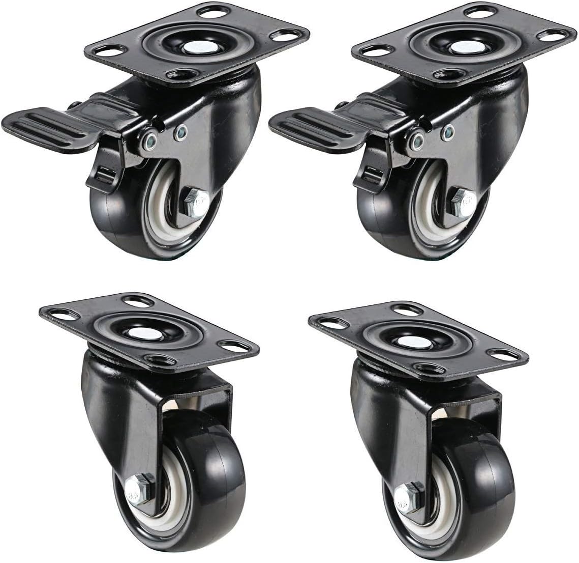 Lepose4 Pack 2" Heavy Duty Caster Wheels Soft Rubber Swivel Caster with 360 Degree (2 with Brakes & 2 Without)