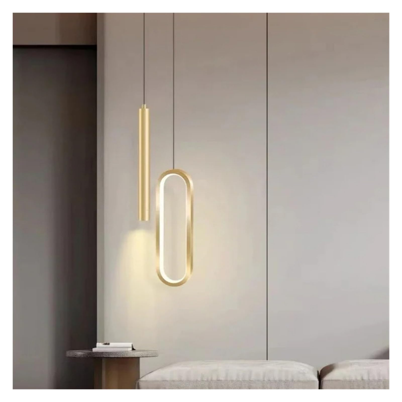 ASerZenith Modern Minimalist Led Chandelier Pendant Lamp Nordic Suspension Light Bedroom Bedside Long Light,Gold-Warm White 3000K