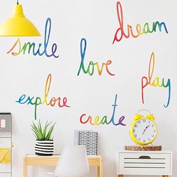 RW-6006+7 Colorful Inspirational Wall Decals Love Dream Smile Wall Stickers Play Create Explore Vinyl Quote Decals DIY Removable Saying Words Wall Art Decor for Kids Bedroom Classroom Nursery Playroom