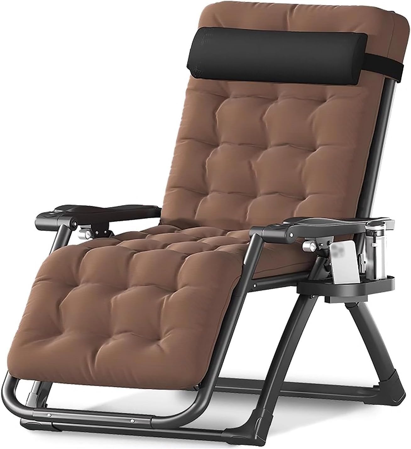 Extra Wide Zero Gravity Recliner Chair with Removable Cushion & Tray Folding Outdoor Indoor(Black)