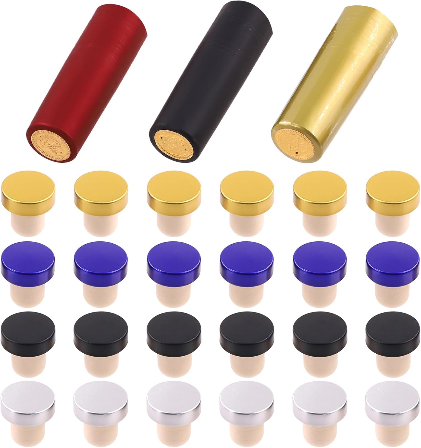 Rustark 54Pcs TShape Wine Bottle Cork Stoppers and PVC Heat Shrink Capsules Kit