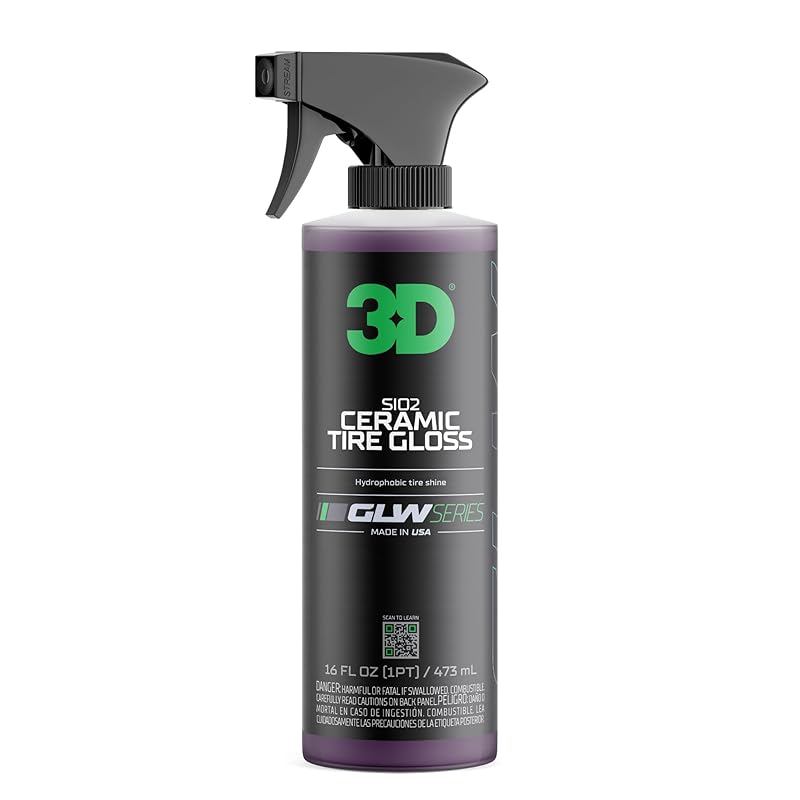 3D GLW Series SiO2 Ceramic Tire Gloss – High Shine Hydrophobic Tire Dressing | UV Protection, No Sling | Deep Black Wet Look | Long-Lasting Ceramic Finish |16 oz