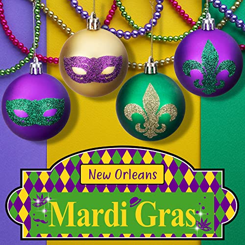 image for Watayo 12 PCS Mardi Gras Hanging Ball Ornaments - 2 Inch Shatterproof 