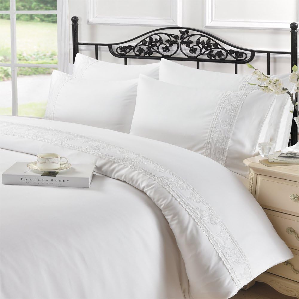 y3m Luxury 100% Cotton Charlotte Lace Duvet Quilt Covert Bedding Pillow Cases Set Single Double King S-king