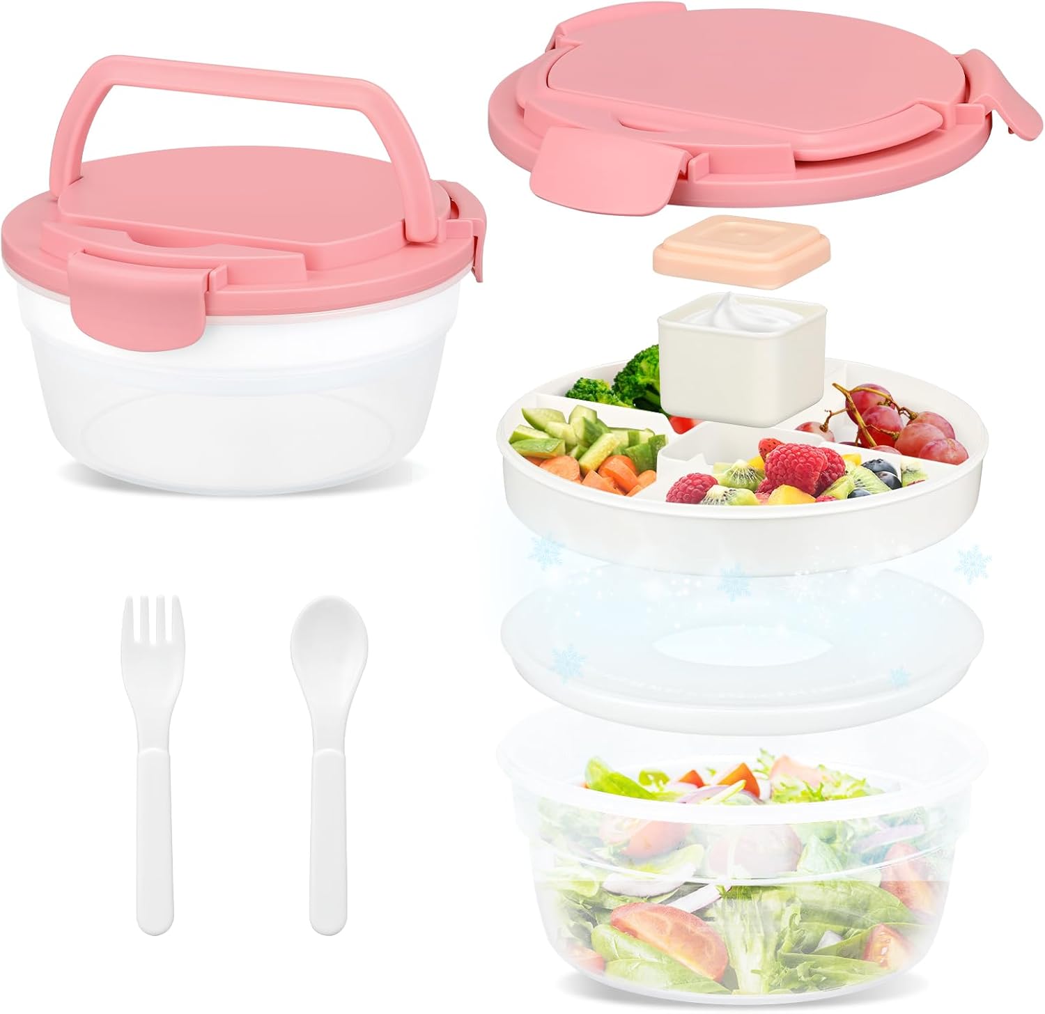 JSLOVE Salad Container for Lunch 58oz, Salad Bento Box with 4 Compartments, Leakproof Large BPA-Free Bento Bowl with Lid for Adults – with Ice Pack & Dressing Cup for Meal Prep, Work, School JSLOVE Salad Container for Lunch 58oz, Salad Bento Box with 4 Compartments, Leakproof Large BPA-Free Bento Bowl with Lid for Adults – with Ice Pack & Dressing Cup for Meal Prep, Work, School