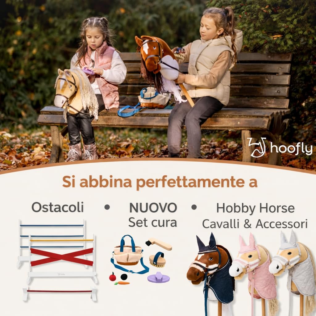 Hobby Horse Stalla – Accessorio Funzionale con Porte, Spazio Contenitivo e Ganci/Stalla in Legno per 2 Cavalli a Bastone/Supporto Stabile per Hobby Horse