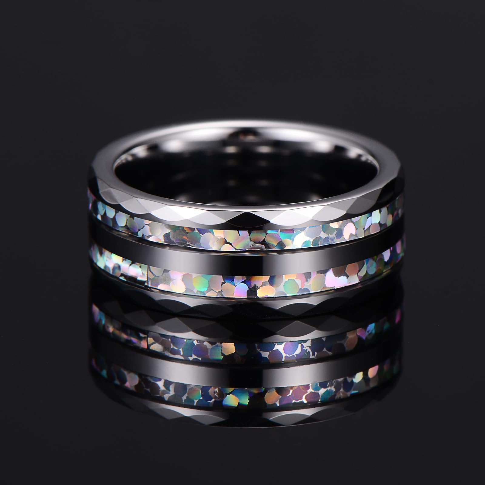 Fascia a Doppio Canale - Anello Nuziale in Tungsteno Argento Piatto Larghezza 8mm (Misura USA)