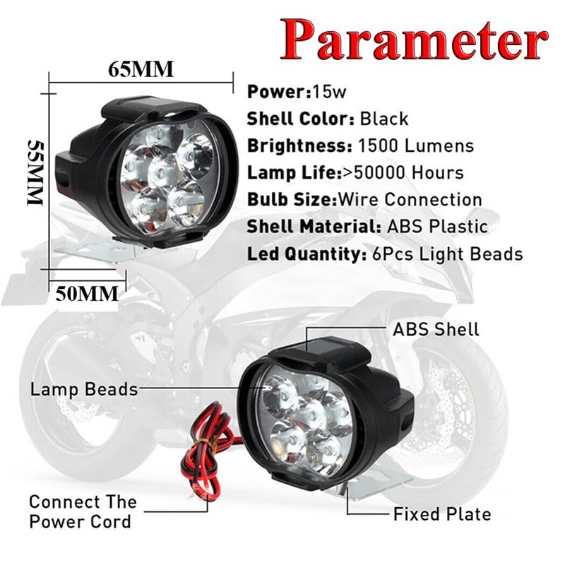 Antibrouillards longue portée 12V 6 LED pour phare de moto