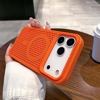 Cooling Heat Dissipation Case for iPhone 17 Air 17 16 15 14 13 12 11Pro Max Plus Breathable Magnetic Hard Phone Case,Orange,for iPhone 11