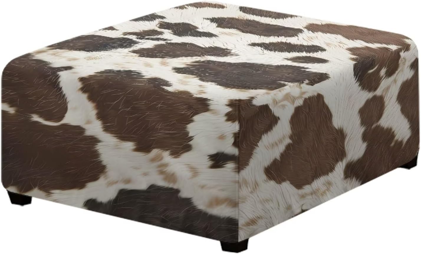 Talayituse Brown Cow Print Ottoman Cover Square, Rectangle Stretch Ottoman Slipcovers Soft Storage Foot Rest Cover with Elastic Bottom, Machine Washable, L
