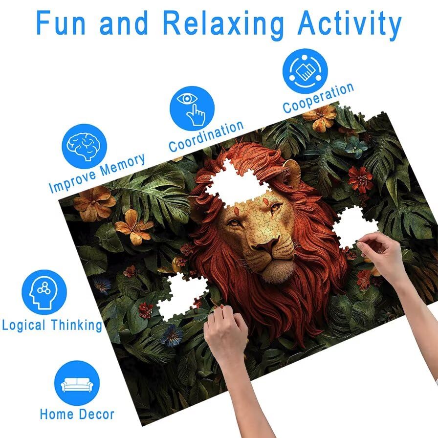 Puzzle 3000 sztuk lew dla dorosłych, drewniana roślina logiczna z pudełkiem na prezent dla dorosłych, wymagająca łamigłówka dla całej rodziny, puzzle na prezent kobiety/mężczyźni, dekoracja domu