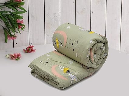 COZY FURNISH 200 GSM Babys, Kids Cotton Super Soft All Season Use Reversible Comforter (0-8 Years, Size: L-60 Inches & B- 45 Inches, Olive)