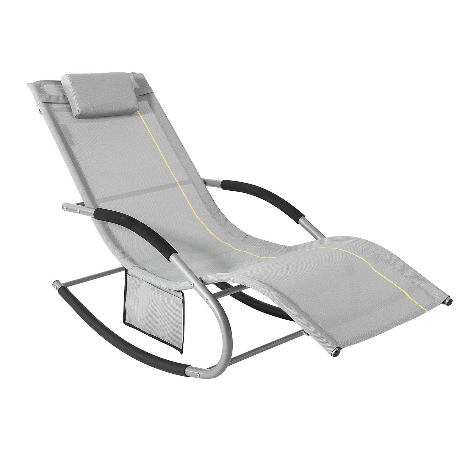 SoBuy Tumbona Mecedora Interior/Exterior para Terraza con Almohada Hamaca Relax Transpirable de jardín con Bolsillos Laterales Soporta hasta 150 kg Gris 63 x 87 x 150cm OGS28-HG ES