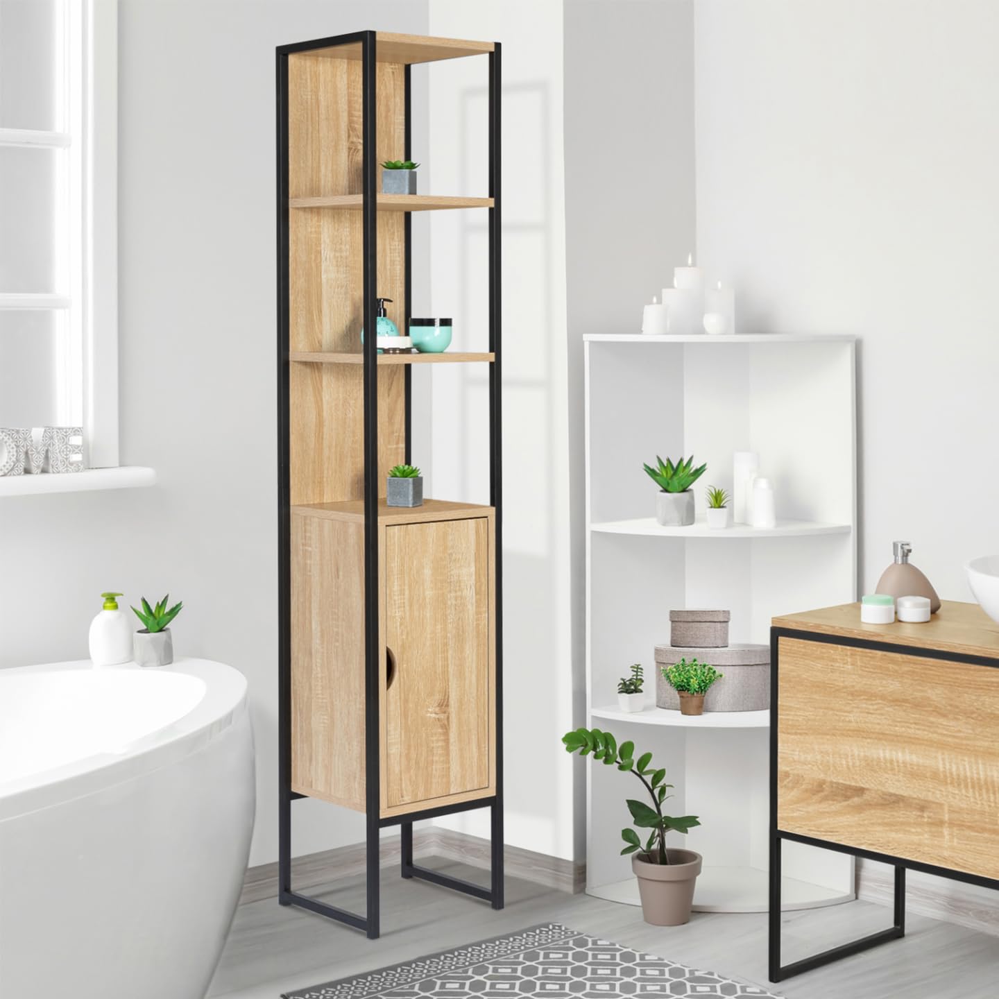 IDMarket - Mueble columna baño Detroit 1 puerta diseño industrial