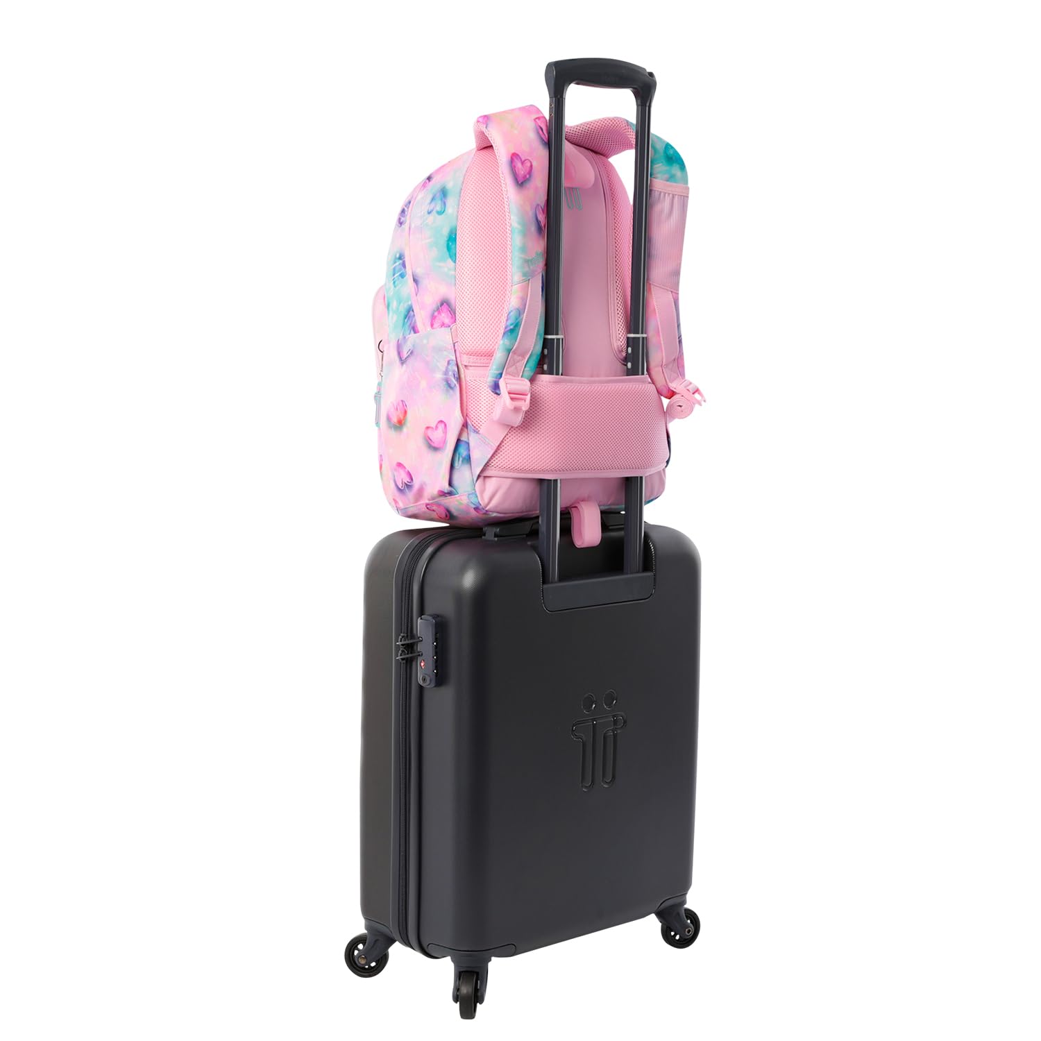 TOTTO - Mochila Escolar Adaptable a Carro, Modelo Acuareles, Capacidad 20L, Bolsillo para Pc 14", 2 Bolsillo Botella, Espaldar Ergonómico con Flujo de Aire, Correas en S, Estampado Shiny Heart Glitter