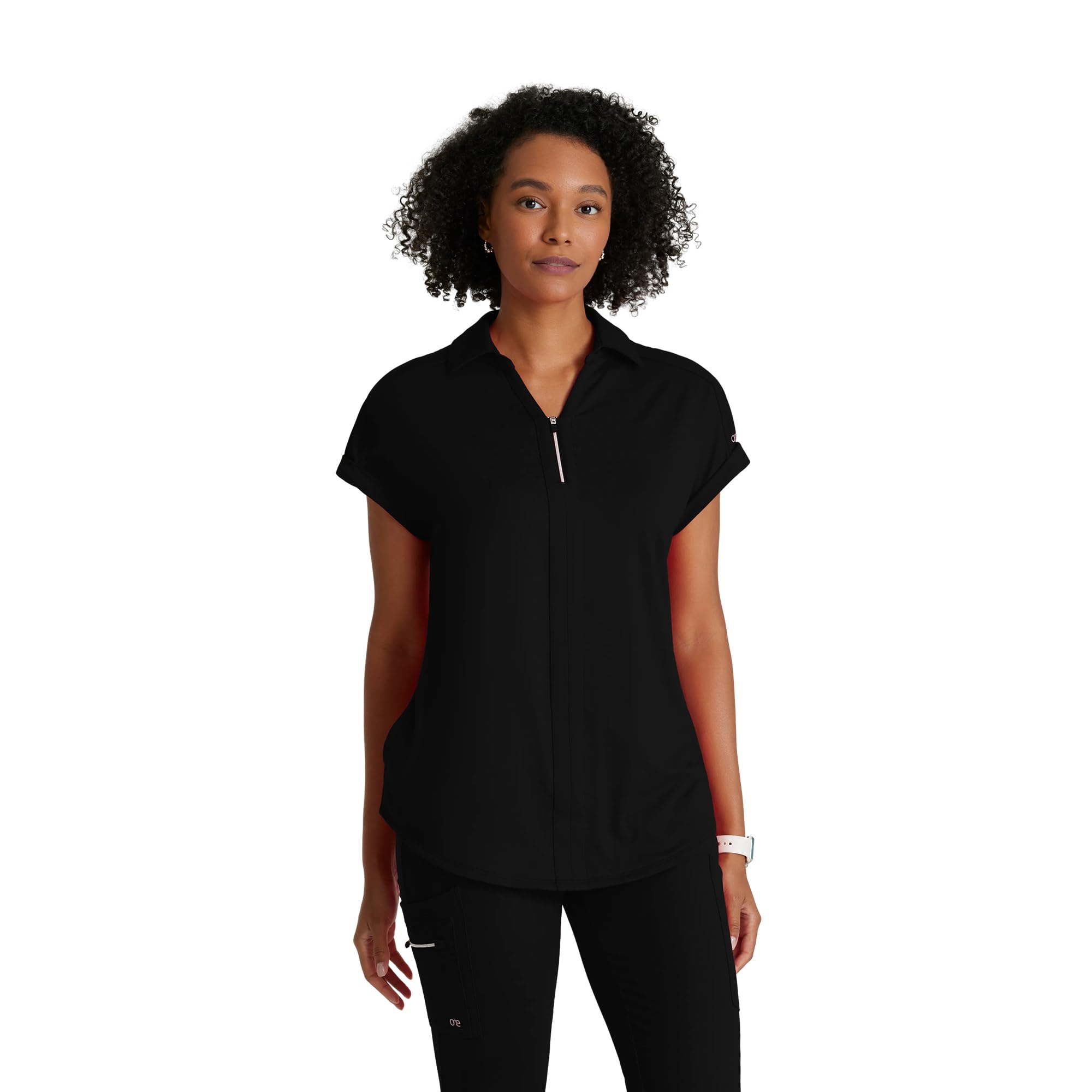 BARCO One Performance Knit Engage Classic Fit Scrub Top for Women – 2-Pocket, Zip Neck Collar Shirt with 360 Spandex Stretch