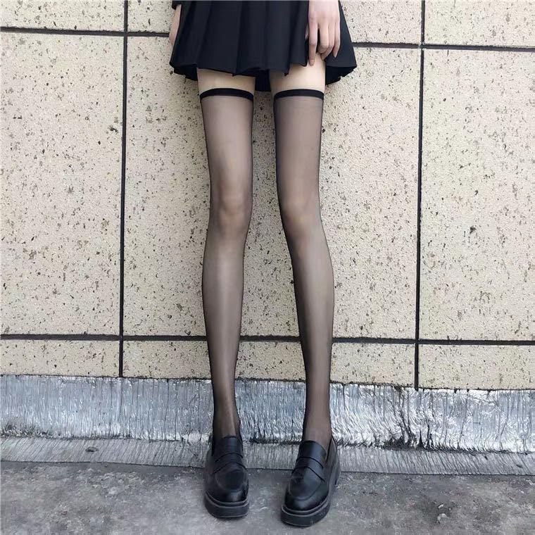 Summer Ultra - thin Sexy Ladies Over Knee Socks - JK Uniform Black Sheer Thigh High Sox - Ultra-thin, Soft
