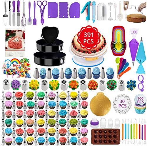 TONVVD Cake Decorating Supplies 391 Pcs Baking Supplies Cake Decorating Kit for Beginners 3 Baking Springform Cake Pans Set54 Piping Icing Tips 7 Russian Nozzles Daking PansCake Decorating Tools