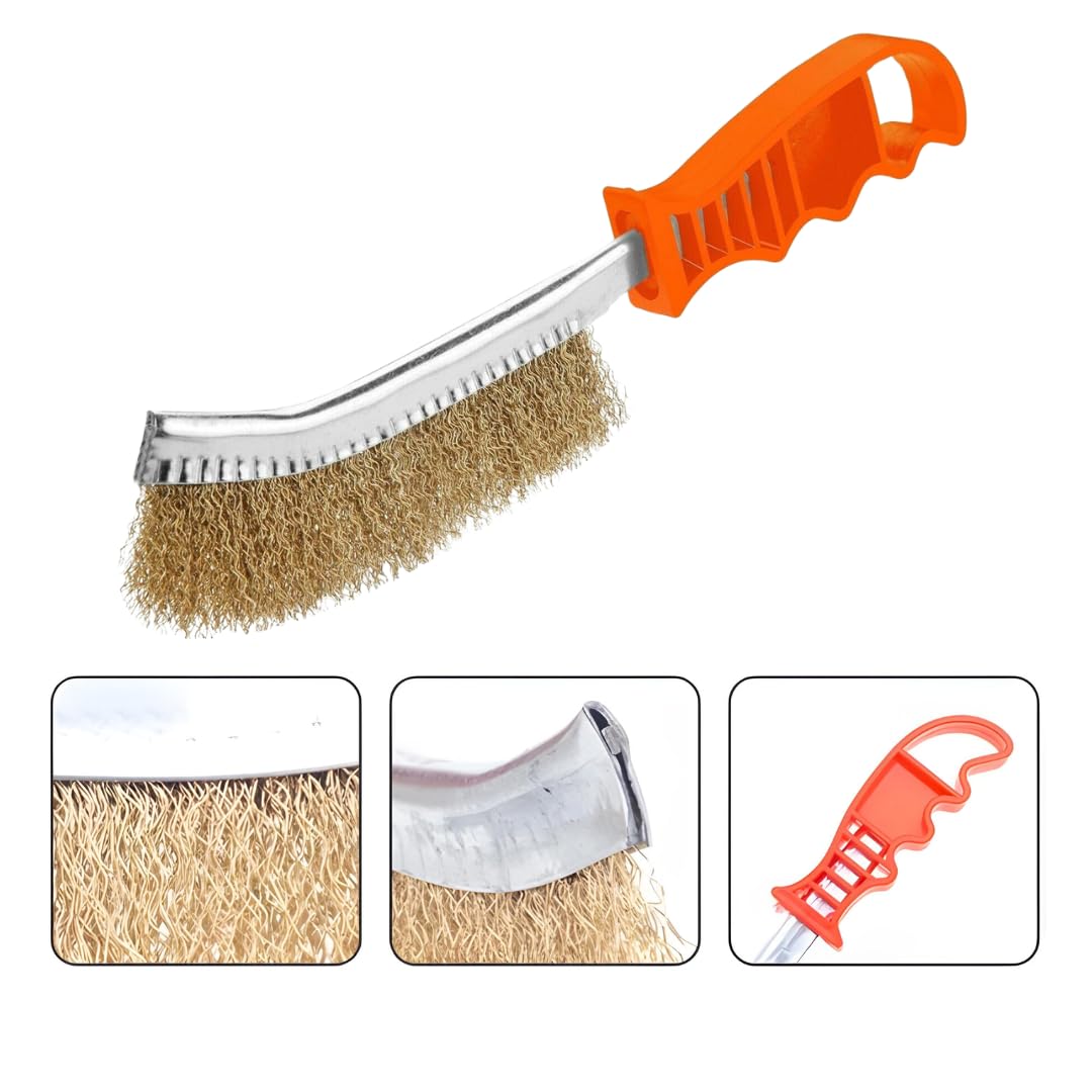 PARENCE.- Szczotka mosiężna z plastikową rączką - Wielofunkcyjna torba wykonana ze stali metalowej, do czyszczenia, barwienia - DIY, mechaniczna -24cm