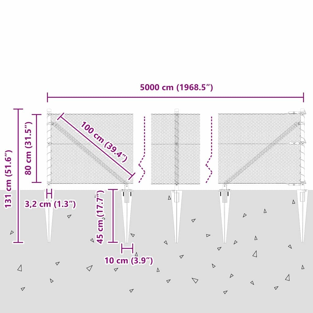Schweißdrahtzaun mit Spikes 50 x 0,8 m feuerverzinkter Stahl Gartenzaun Zaunelement Maschendraht Sichtschutz Metall Begrenzung Terrasse Sicherheit