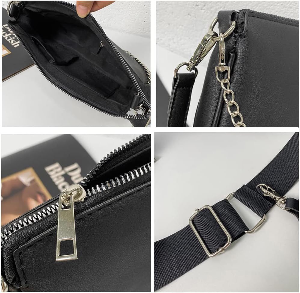 Crossbody Bag for Women Leather Chain Strap Side Shoulder Handbag With Coin Purse Pouch, 3 Removable Shoulder Straps - Image 5