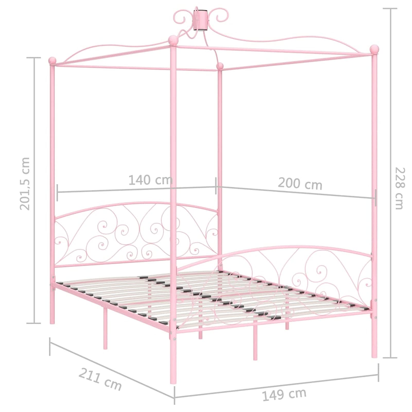 Himmelbett-Gestell Rosa Metall 140 x 200 cm Himmelstange Klemmen Betthimmel Stange Himmelbett Gestell Moskitonetz Halterung Bett