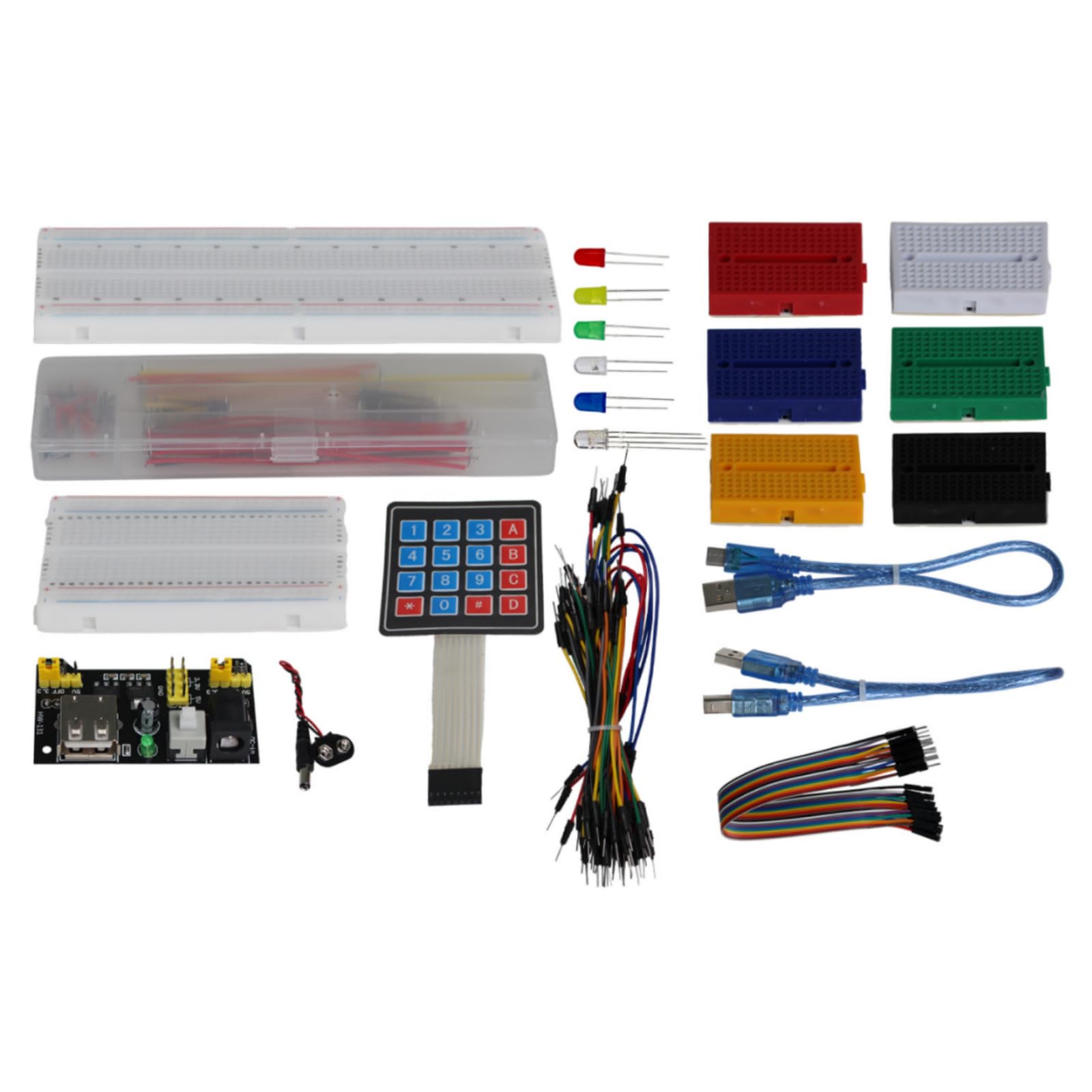 Electronics Component Fun Kit with 830 & 400 tie-Points Breadboard, Jumper Wire, Power Supply Modle, 4x4 Keypad, dioda LED, kabel USB, łącznie 358 przedmiotów kompatybilny z Arduino, Raspberry