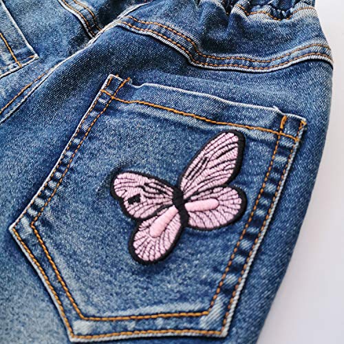 Kidscool Space Little Big Girls bordado borboleta grama calça jeans slim, 2blue Butterflies, 11-12 a