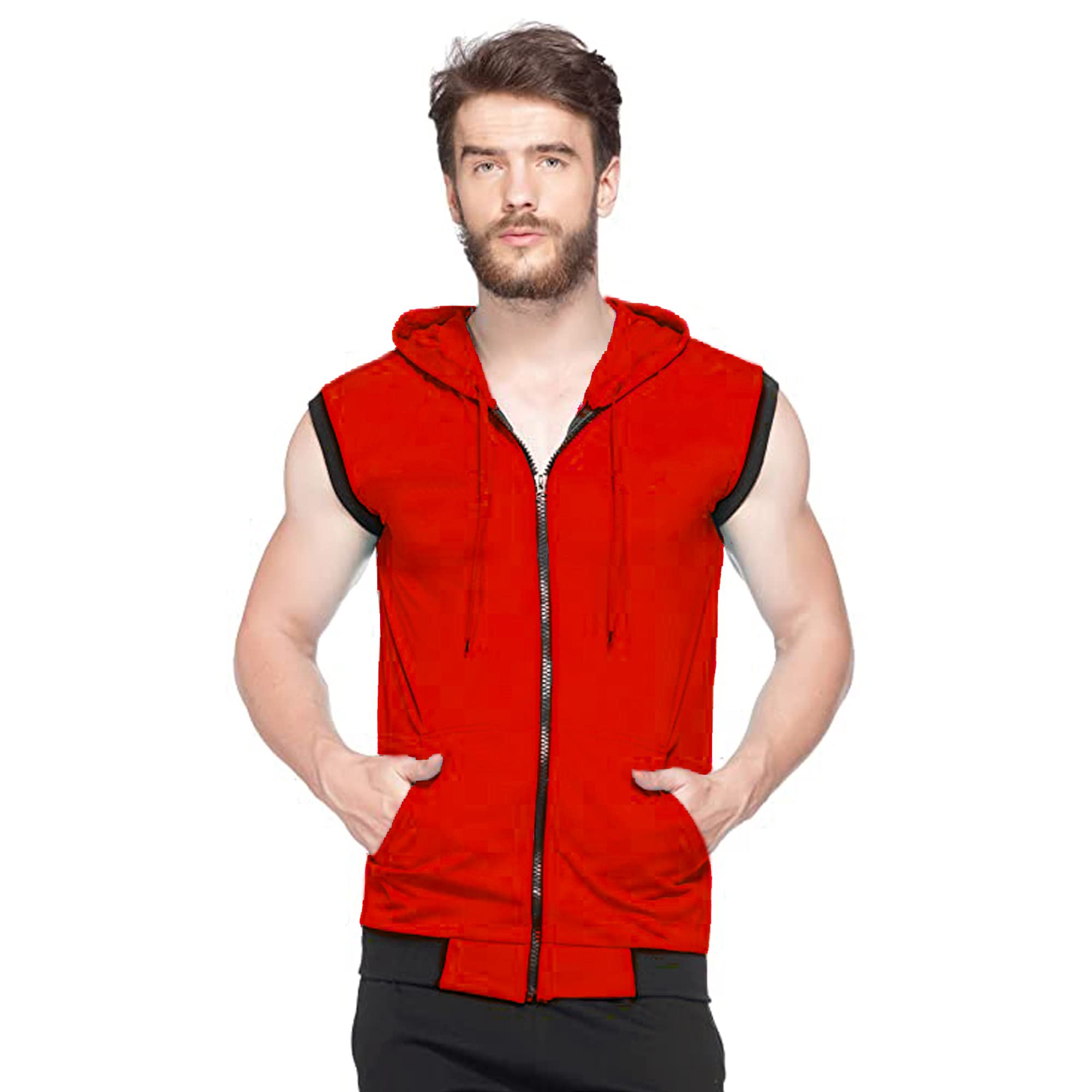 adorbs Men's Cotton Blend Hooded Sleeveless Tshirt (622-m_Red_M) Pack of 1-picture-22