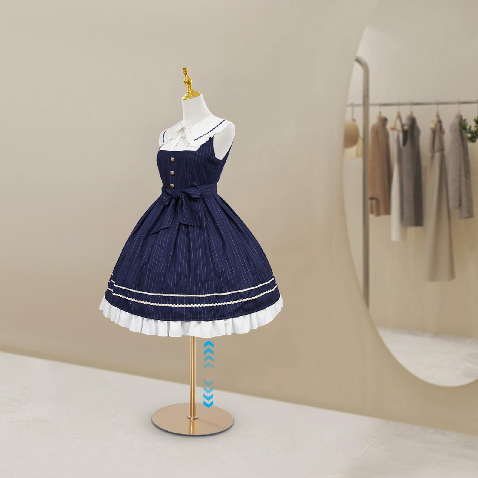 Manichino da sartoria, in plastica rigida, per negozi di abbigliamento, sartorie, grandi bancarelle, altezza regolabile 70-130 cm, oro e giallo